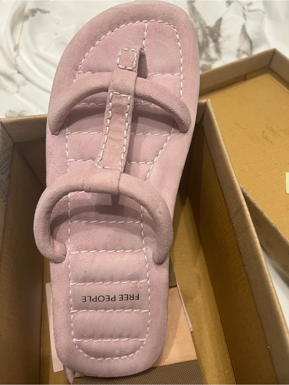 Free People Pink Quilted Toe-Loop Suede Sandals